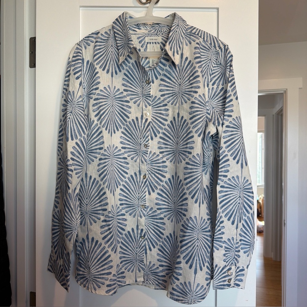 Joie Blue Tropical Blue Linen Long-Sleeve Button-Down Shirt